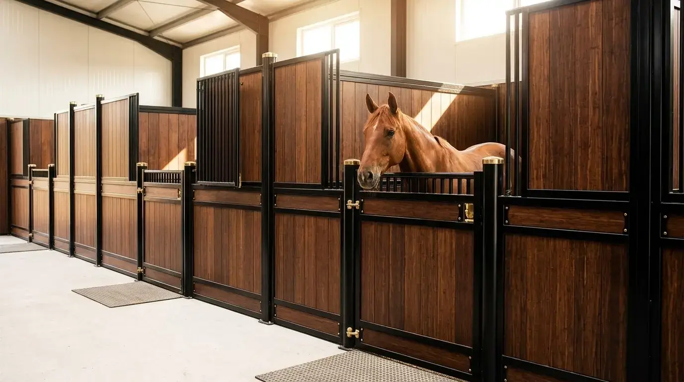 Luxury modern horse stable facility with safe bamboo panels