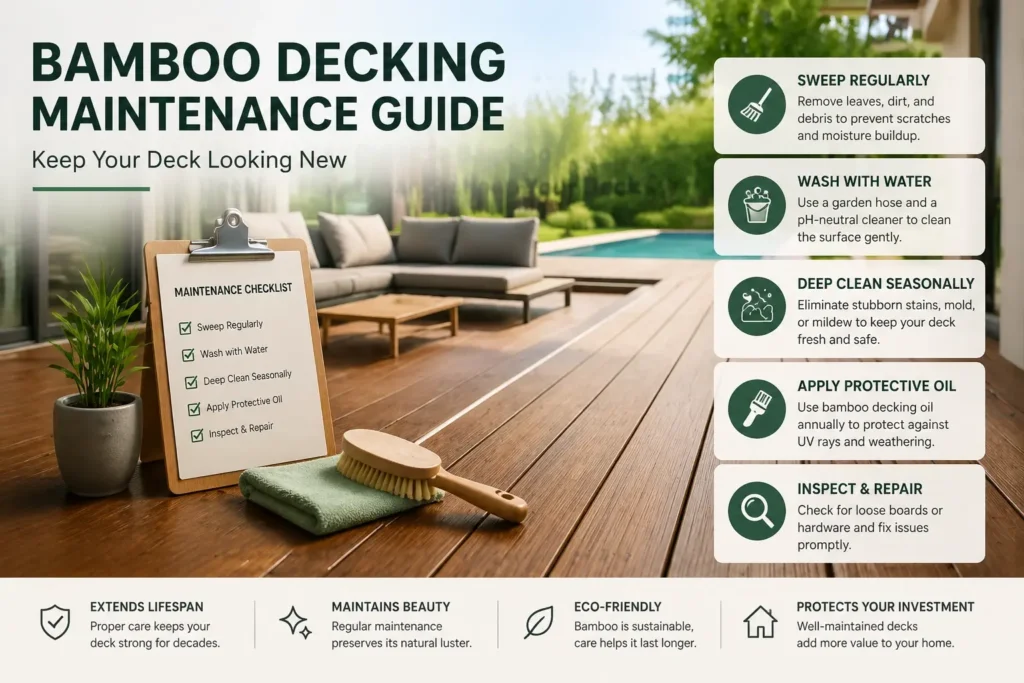 Bamboo Decking Maintenance Guide and cleaning checklist for outdoor composite bamboo floors.
