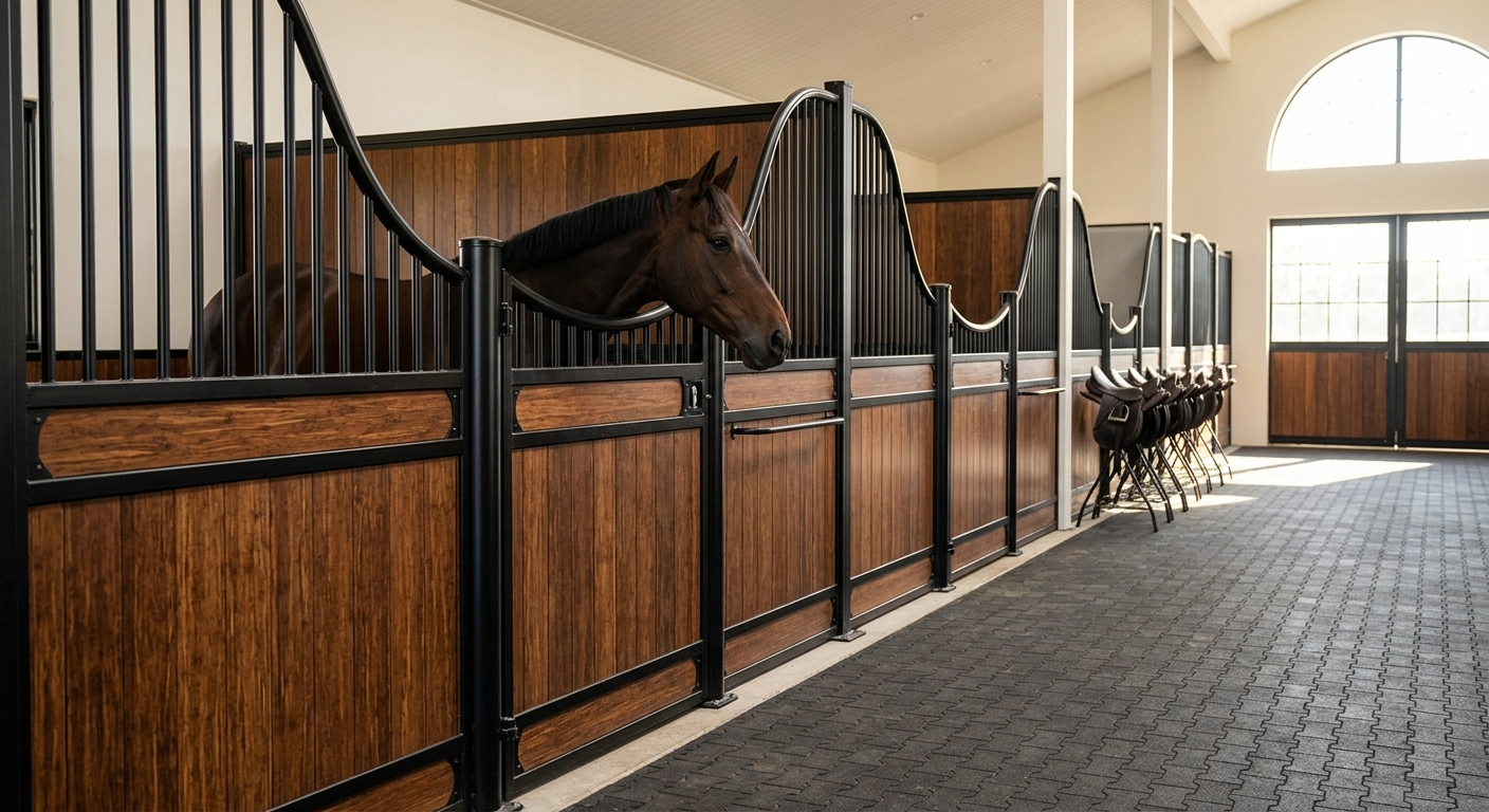 Luxury horse stalls with strand woven bamboo panels
